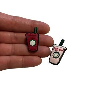 Starbucks red and pink drink cup shoe/croc charms 2 piece bundle NEW trending